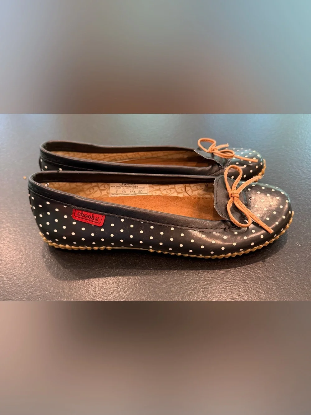 Chooka Petite Dot Rubber Rain Flats Black Polka Dot Bow Rain Shoes Size 7